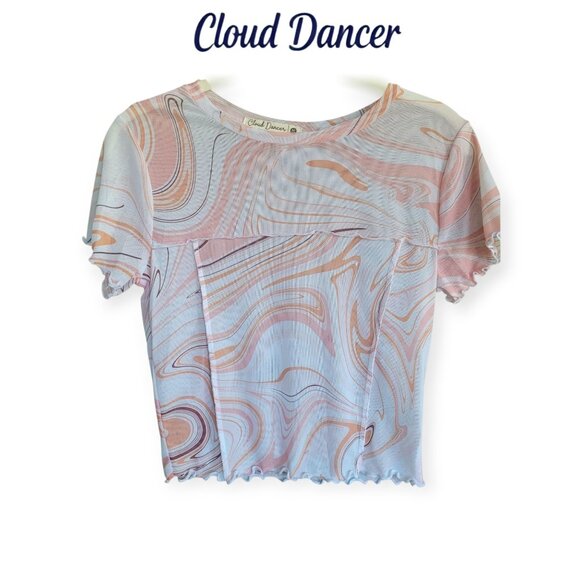 Mesh Patterned Lettuce-Trim Tee by Cloud Dancer, Medium - Picture 1 of 7